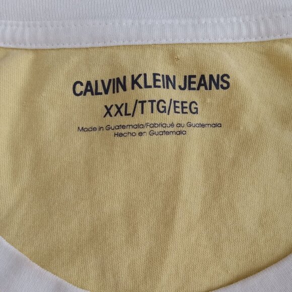 Calvin Klein Jeans Mens Yellow Tee W/ White Mesh Accents XXL Short Sleeve Casual - Picture 3 of 11